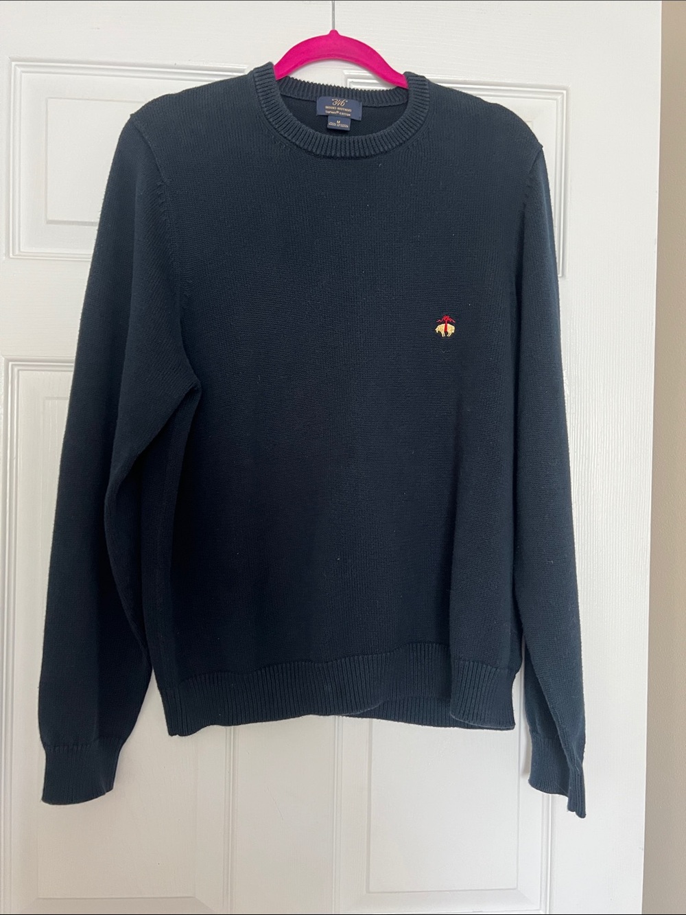 Brooks Brothers Dark Navy Crewneck Sweater with Small Embroidered Crest